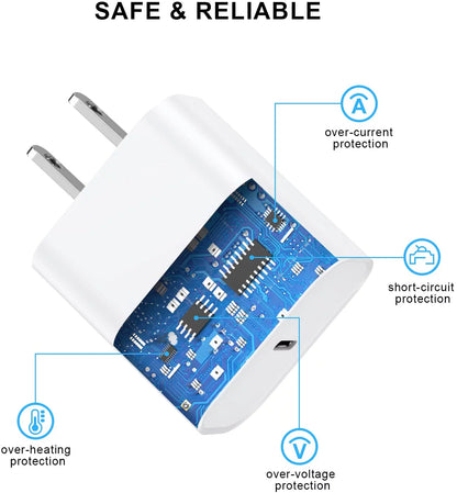 Iphone Fast Charger, 3 Pack [Apple Mfi Certified] 20W Type C Charger Block with 6FT USB C to Lightning Fast Charging Data Sync Cable Compatible for Iphone 14 13 12 11 Pro Max XS XR X (White）